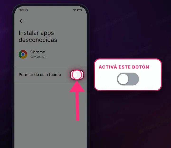 Interruptor Permitir de esta fuente marcado