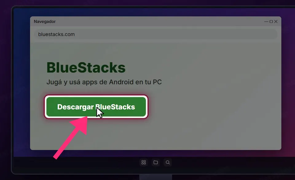 Sitio de BlueStacks con el botón Descargar BlueStacks marcado
