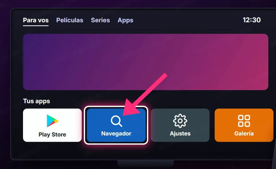 Inicio de la tele con el Navegador marcado